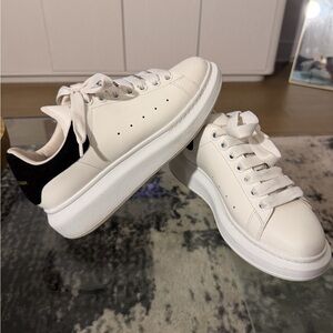 Alexander McQueen Sneakers White with Black Suede Heel Tab